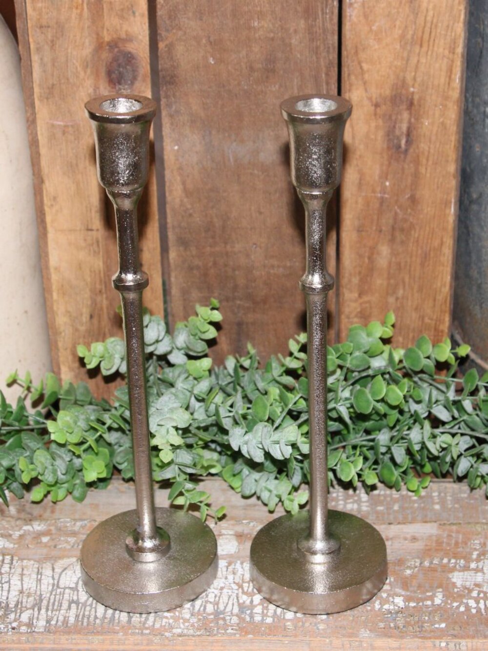Gorgeous Silver Textured Metal Candlesticks Candle Holders